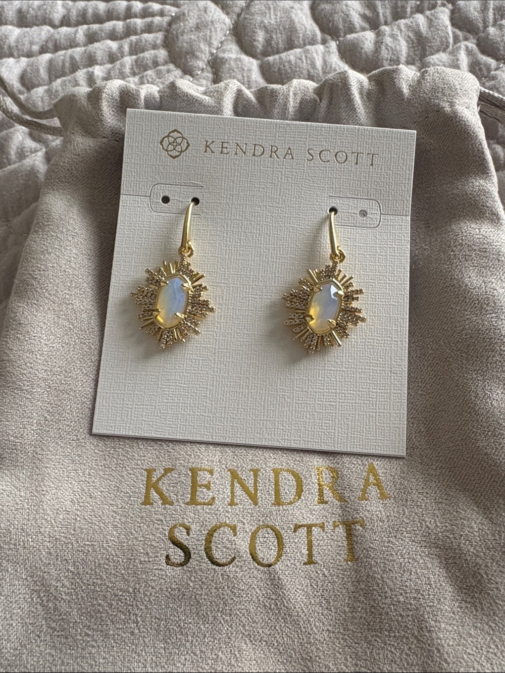 Kendra Scott Gold Opal Sunburst Dangle Earrings